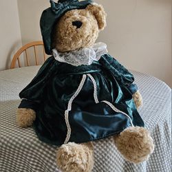 25" Soft Fuzzy Brown Teddy Bear with A Green Velvet Dress and Bow Tie Floppy Hat Stuffed Animal Plushie by JC Penny Holiday Collection Golden Bear, Co