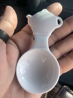 White ceramic spoon / tea-coffee scoop with teapot-shaped handle