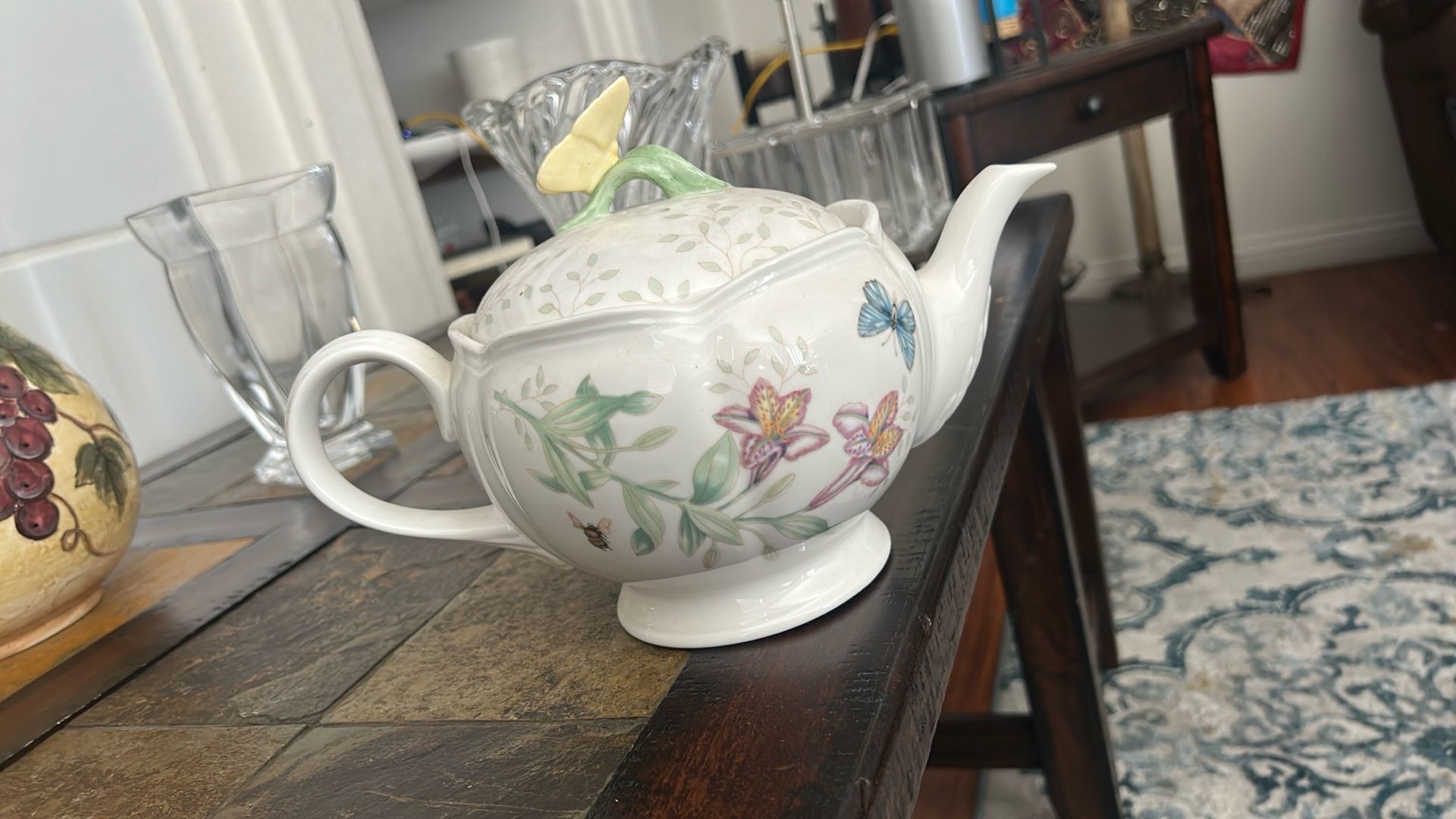 Butterfly And Flower Glass Tea Pot