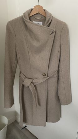 Calvin Klein Beige Wool Blend Belted Coat – Size XS