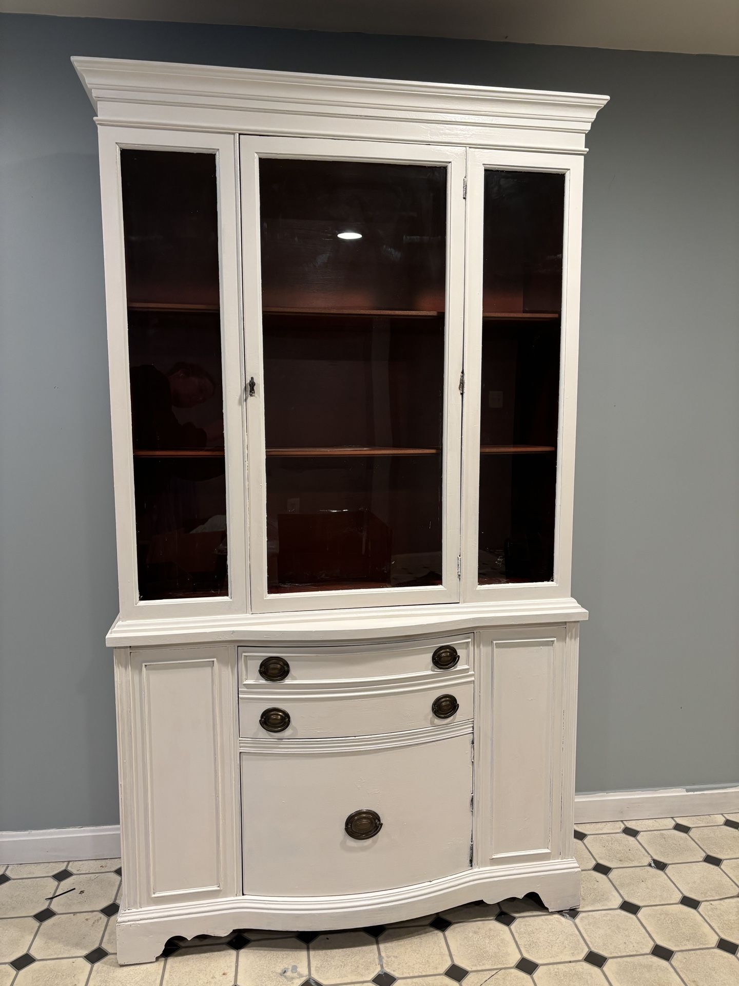 Vintage cherry wood china cabinet painted
