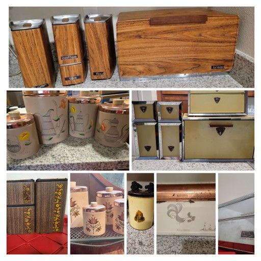 Vintage Metal Kitchen Canisters Bread Box Foil Box 