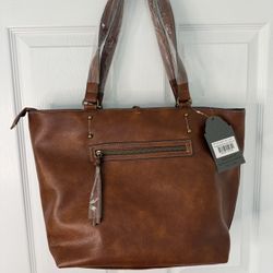 T-Shirt & Jeans Vegan Leather Tote Bag with Front Zipper Pocket Fits up to 15 inch Laptop Womens