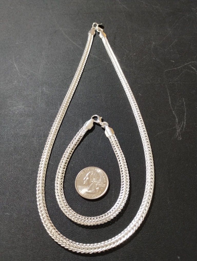 Sterling Silver Serpentine Style Necklace And Bracelet Set