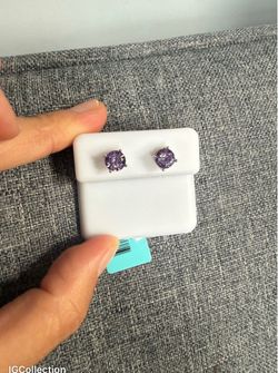 Purple Round Stone Stud Earrings