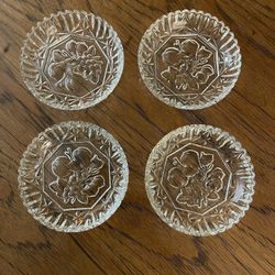 4 Vintage Cut Glass Fruit Themed Candy or Serving Dishes with Sawtooth Edges