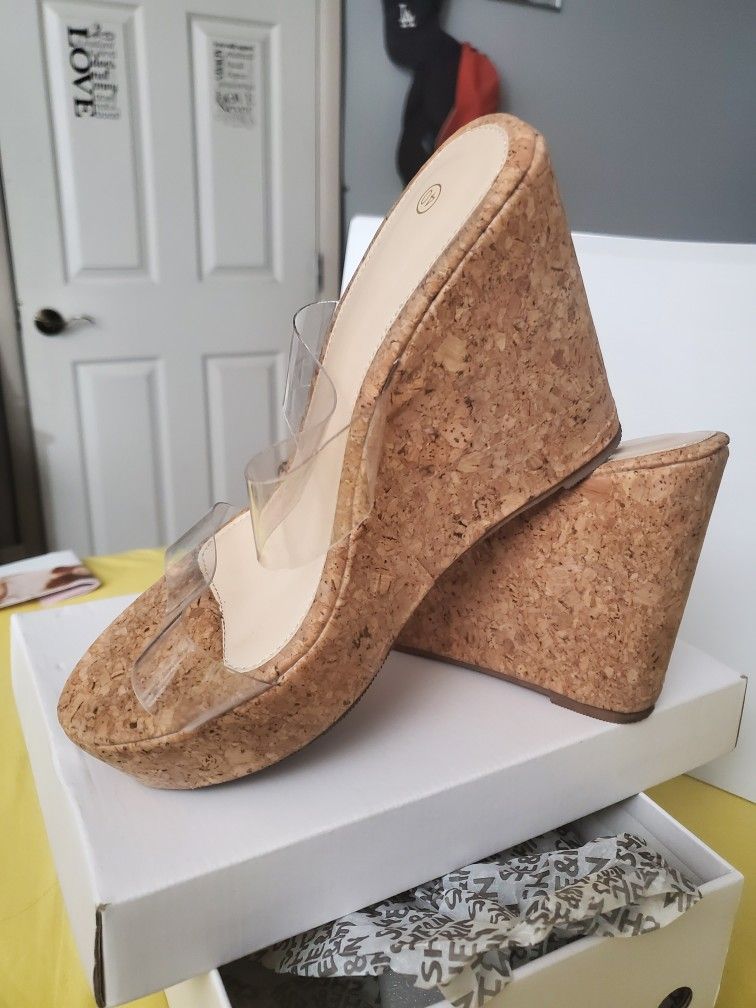 Clear Strap Wedge Shoes Size 8.5