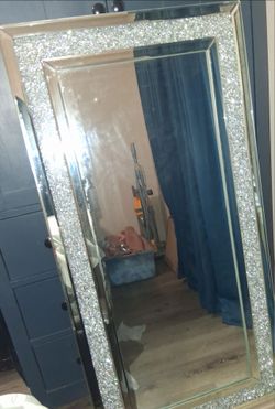 Large Floor Mirror with Crystal Mosaic Frame