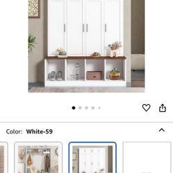 Shoe Cabinet with Cube Storage & Shelves, Entryway Coat Rack 