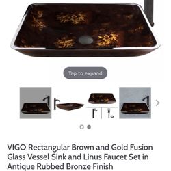 VIGO Rectangular Brown and Gold Fusion Glass Vessel Sink and Linus Faucet Set in Antique Rubbed Bronze Finish SKU VGT476 Review this product $479.00 $