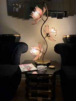 1980s Etched Pink Lotus flower lamp
