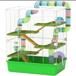 23" 5-Tier Hamster Cage~NEW~ w Wheel and Water Bottle, Green ~ Pawhut
