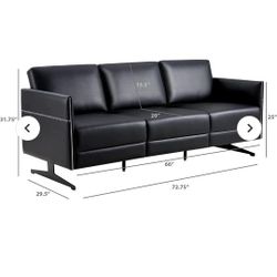 Modern Black Faux Leather Sectional 3 Seaters Sofa Couch Accent Arm Chair w/ Armrest & Comfy Cushion