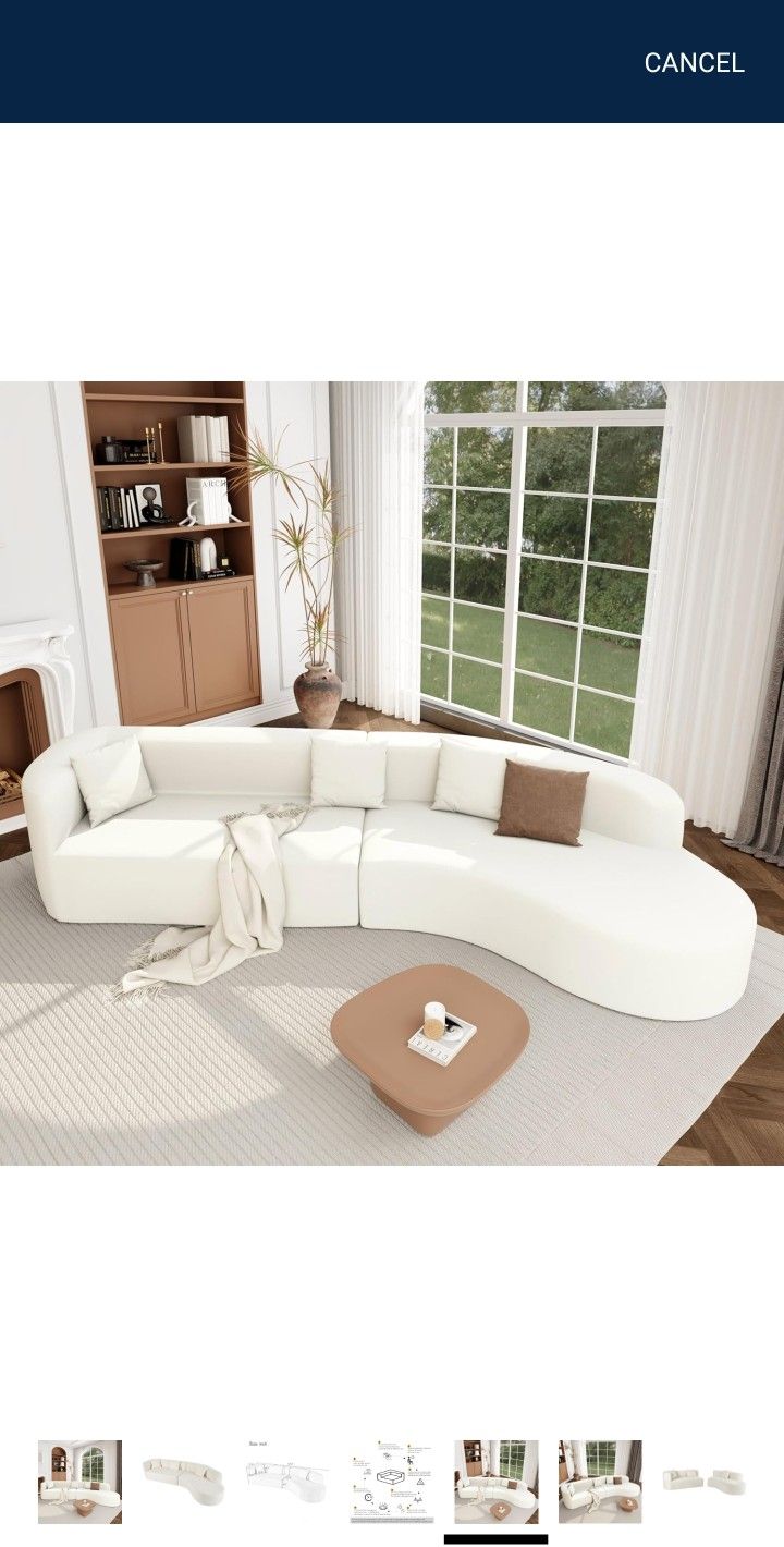 Curved Sofa with 3 pillows and High-Density Foam