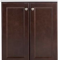 Glacier Bay Vanity Pro All-In-One 24 in. W Bathroom Vanity in Chestnut with Cultured Marble Vanity Top in White