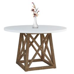 Geneva White Natural Round Accent Table
