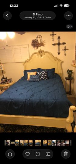 Bedroom set - French provincial Queen bed frame, dresser, armoir