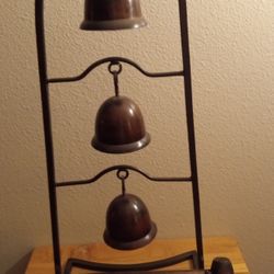 3 Tier Bells On Embossed Bronze Tower Stand With Wood Gong