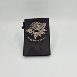 Custom Laser Engraved Aluminum Cardholder  Pop Up Wallet Rose art offset fill first branded product by a new small business