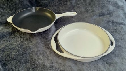 Title: Premium French Enameled Cast Iron Skillet & Baking Set (White)