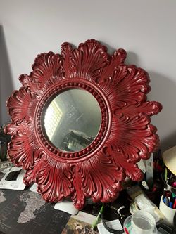 Large Ornate Red Sunburst Wall Mirror | Vintage-Inspired Statement Decor