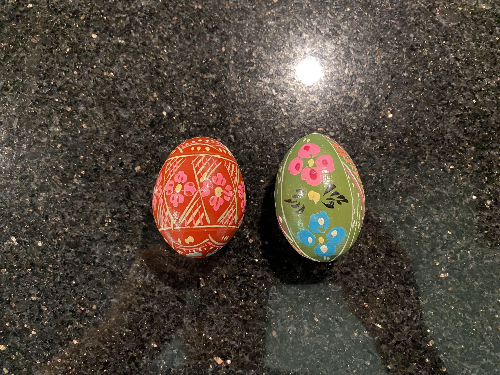 Vintage Set Of 2 Wooden Hand-Painted Eggs