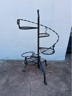 Vintage Wrought Iron Spiral Tiered Plant Stand