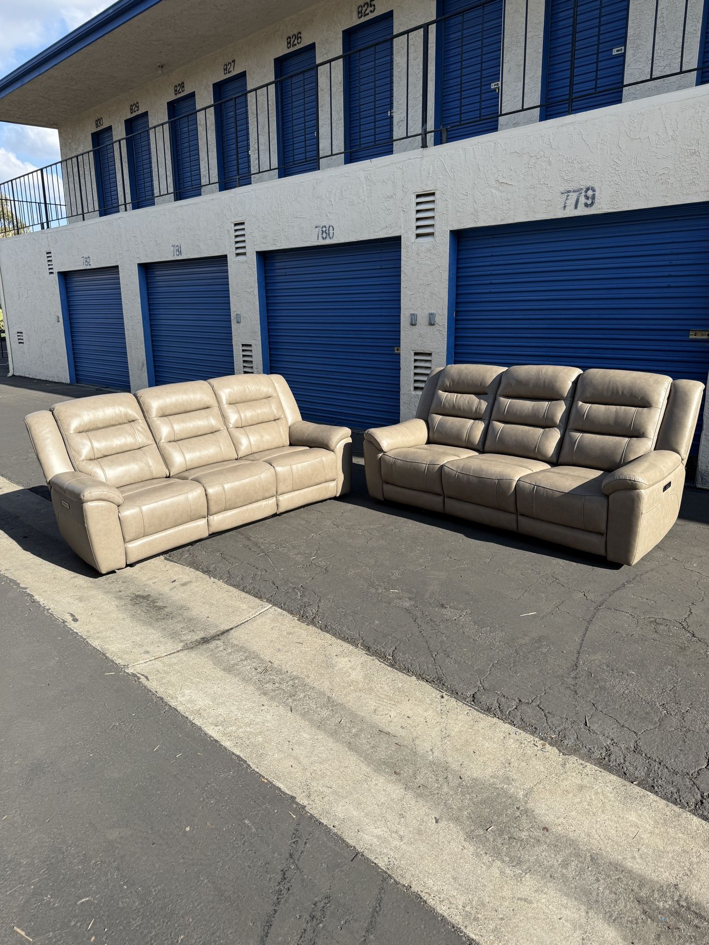 Set of 2 – Mason Leather Power Reclining Sofas w/ Power Headrests (Brand New)