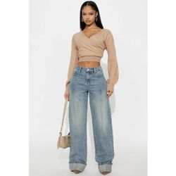 Cuffed Wide Leg Jeans Fashion Nova