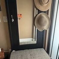 Farmhouse Entryway Bench with Mirror & Storage