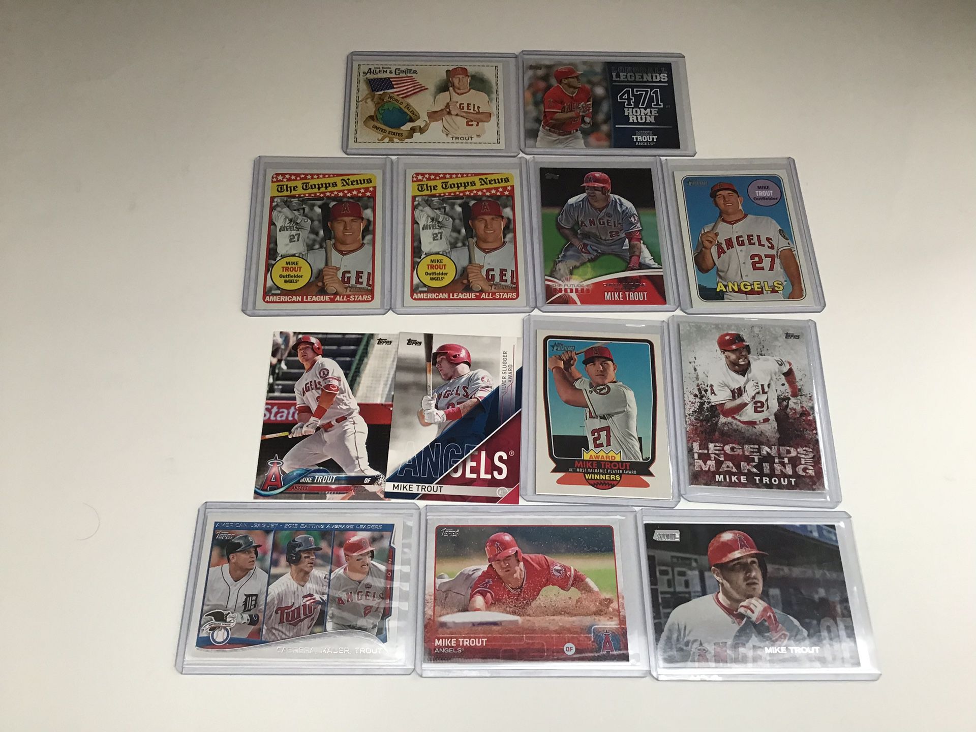 Lot of 13 Mike Trout baseball cards.