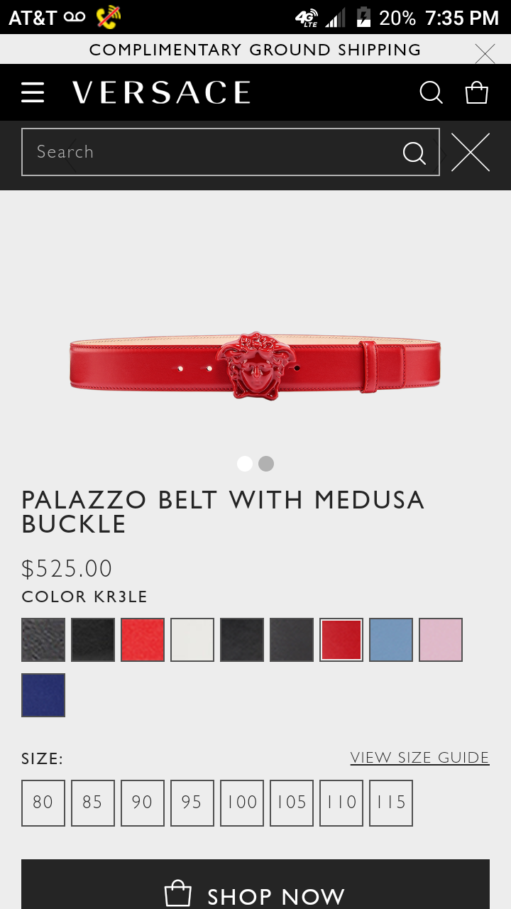 Versace Mens Red Belt