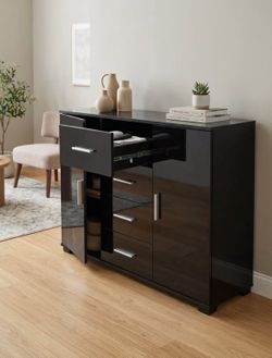 Black High Gloss Sideboard Buffet Cabinet