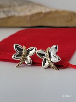 ❤️925 Precious Sterling Silver and 14k Solid Gold Genuine Diamonds Butterfly-Shaped Earrings!/ Aretes de Plata Esterlina! 👌🎁Post Tags: 10k 14k