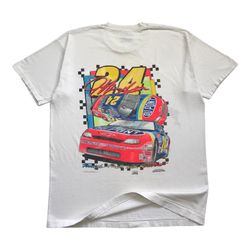 VINTAGE NASCAR JEFF GORDON SHIRT XL MENS WHITE ALL OVER PRINT AOP DU PONT CHEVY