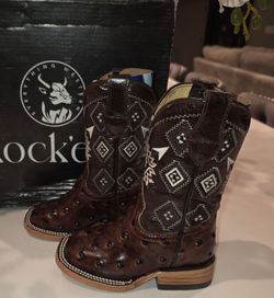 🤠 Rock'Em Kids Ostrich Print Western Boots – New in Box 🤠