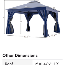 Brand new Decksplore 12x12 outdoor patio gazebo with double roof, mosquito netting, privacy curtains.