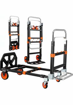 TLGREEN 3-in-1 Convertible Hand Truck, 600 lb, 4 Silent Wheels, Orange Folding Hand Truck with Four Silent Wheels; Multiple Modes for Moving, Shopping