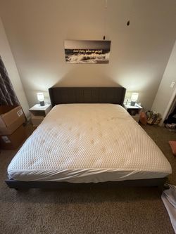 King Bed Frame with Upholstered Headboard and Mattress