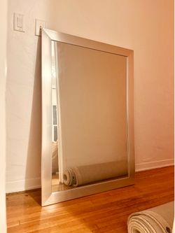 Large Modern Silver Framed Wall Mirror – Brushed Metallic Finish