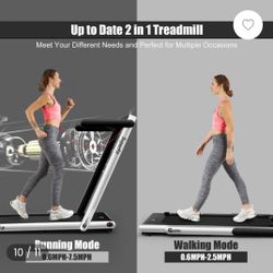 SuperFit Up To 7.5MPH 2.25HP 2 in 1 Single Display Screen Folding Treadmill Remote Control W/ APP Control Speaker Red