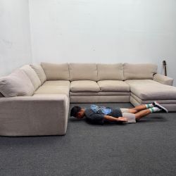 Large Beige Sectional Couch with Performance Fabric - Clean Af - We Can Deliver - Washable