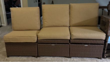 Hampton Bay Brown Waterproof Outdoor Patio Furniture with Gold Cushions