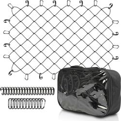 Cargo Net for Pickup Truck Bed- 4' x 6' - Heavy Duty 8mm Premium Bungee Net Mesh with 12 Metal Carabiners & 20 Durable Hooks - Designed in USA - Fits 