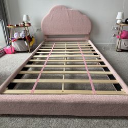 Twin Platform Bed Frame Upholstered Twin Size Bed with Wooden Slats Support