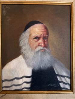 David Pelbam Signed Rabbi Oil Painting Judaica Portrait Framed