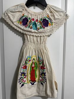 Girls Virgin Mary Embroidered Dress 6Y