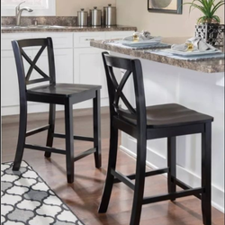 24" Torino X Back Wood Counter Height Barstool - Black - Linon: Rubberwood Frame, Footrest, Farmhouse Style