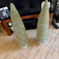 2-THREE FOOT (36” Each) GOLD GLITTERED  BOTTLE BRUSH TREES