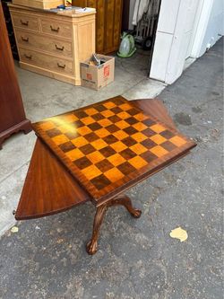 Lloyd Buxton Inlaid Chess Game Table – Ball & Claw Pedestal